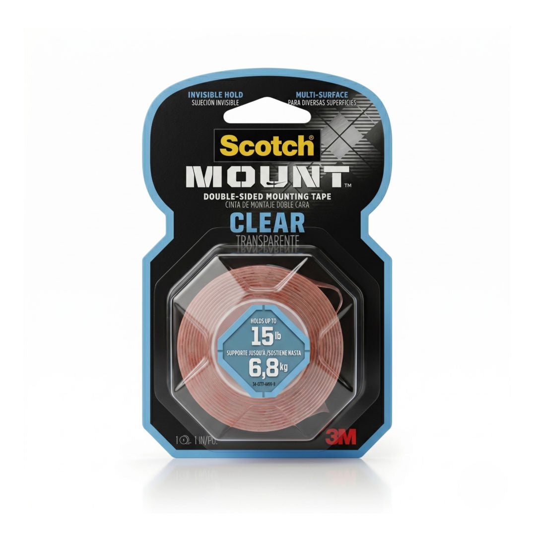 Scotch Mount Clear Double-Sided Mounting Tape, 15 lbs