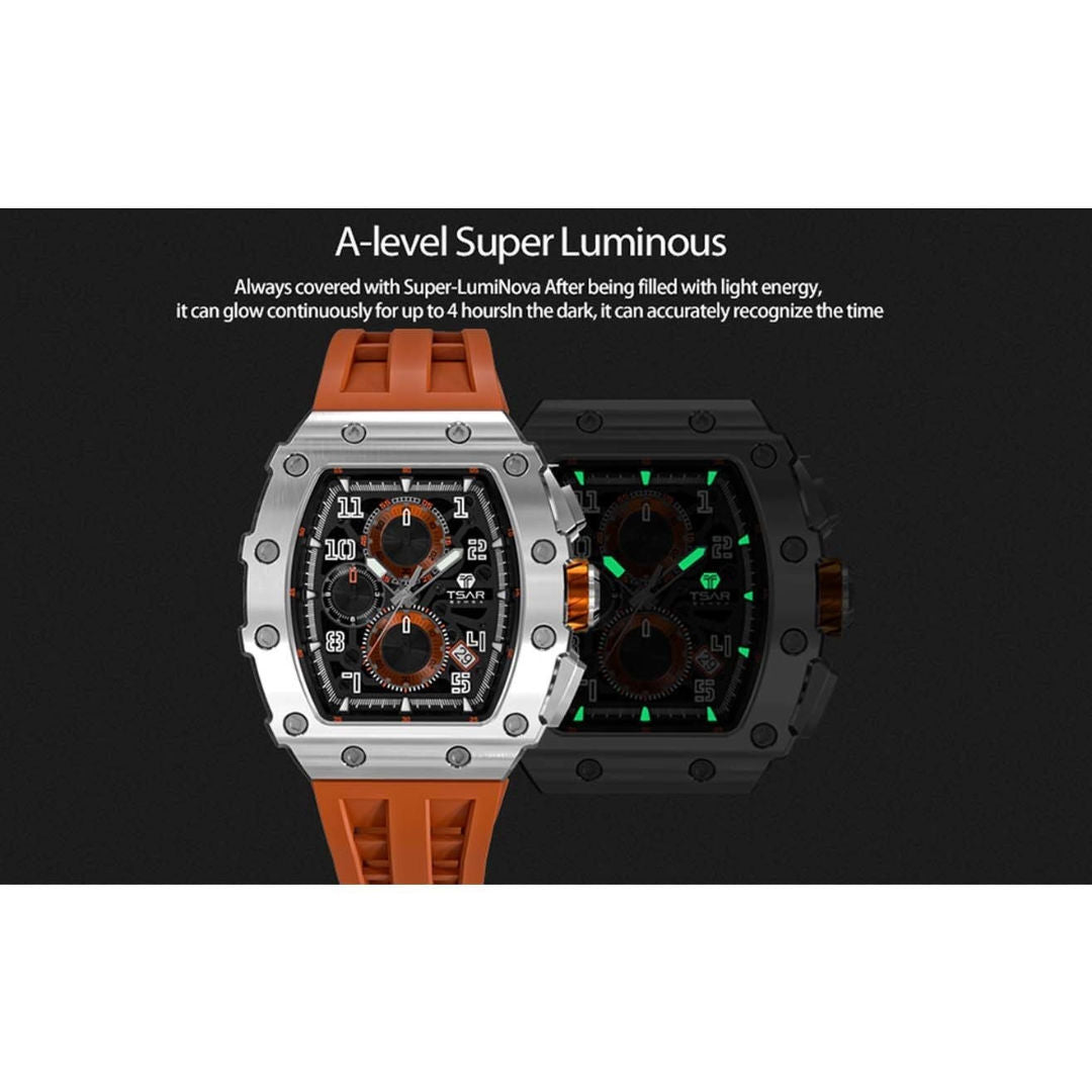 TSAR Bomba Men's Quartz Silver Case Orange Silicon Band Watch