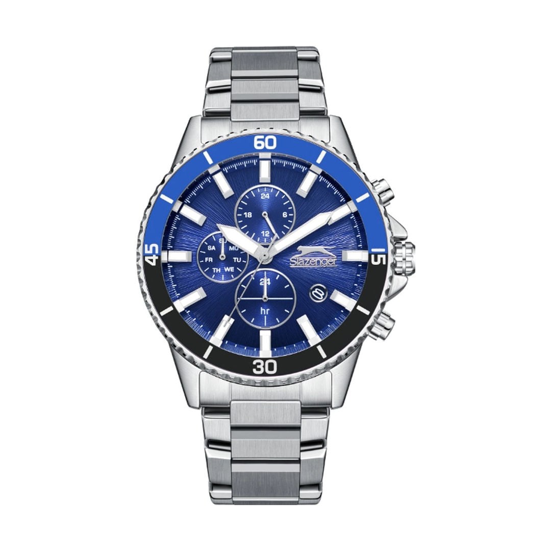 SLAZENGER Men's Multi Function Silver/Blue Gun Dial Watch
