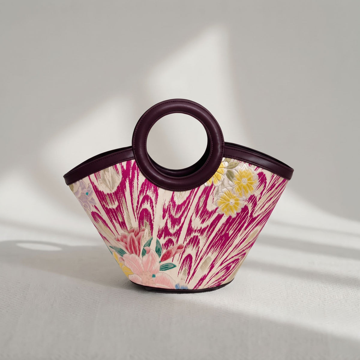 Jamila Designer Mulberry Silk Tote Bag, Floral Pattern with Round Handles, TOTEBUR-FLOWER04