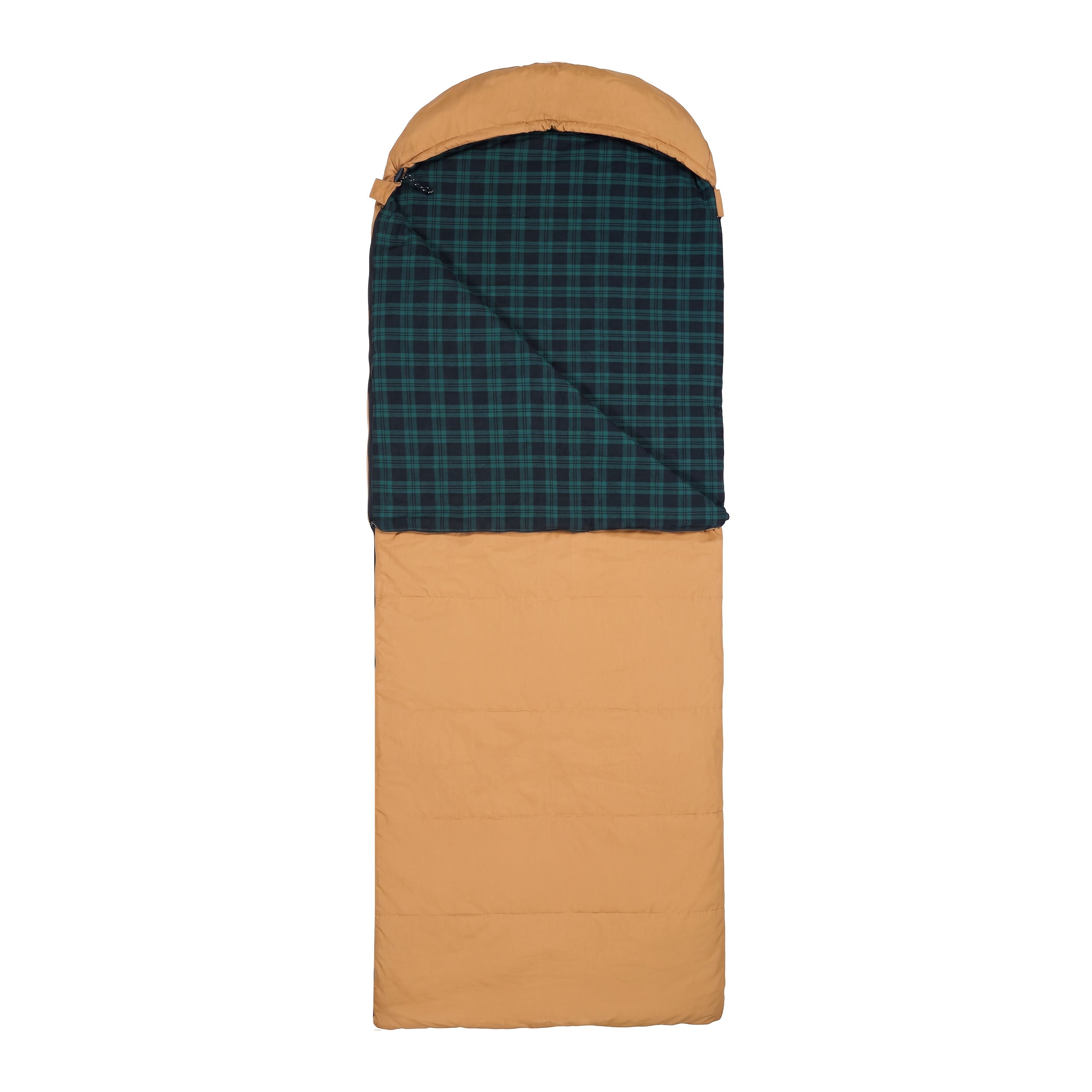 Warm Cotton Canvas Envelope Sleeping Bag with Hood & Flannel Lining, Tan