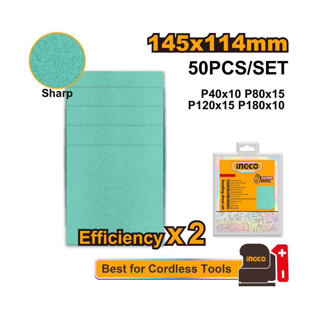 INGCO Sanding Sheet Set, 145x114mm, 50 Pcs