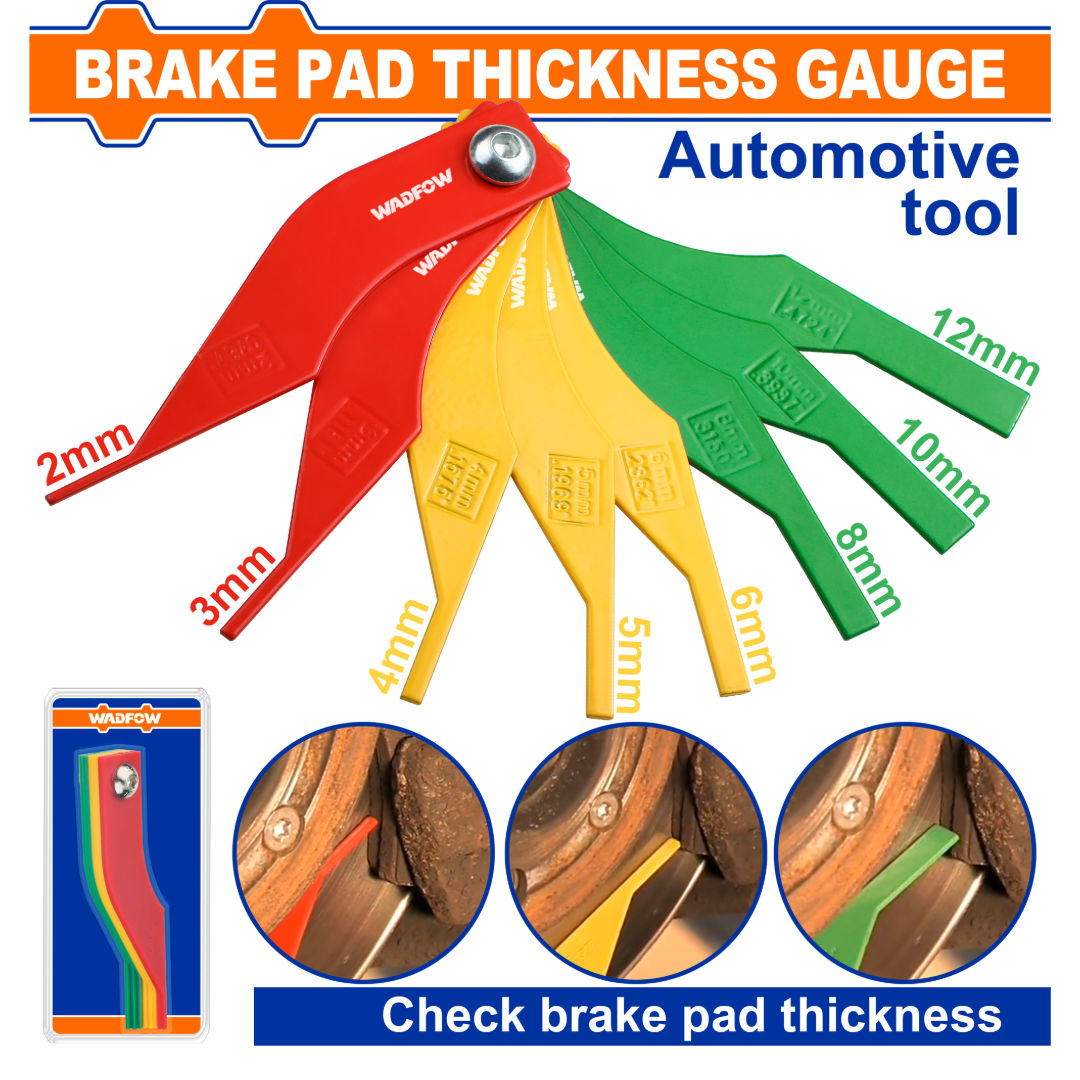 WADFOW Brake Pad Thickness Gauge, Carbon Steel, 2-12 mm Color-Coded Indicator
