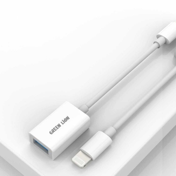Green Lion Lightning to USB Camera Adapter OTG, 480Mbps Data Transfer, Plug & Play, White