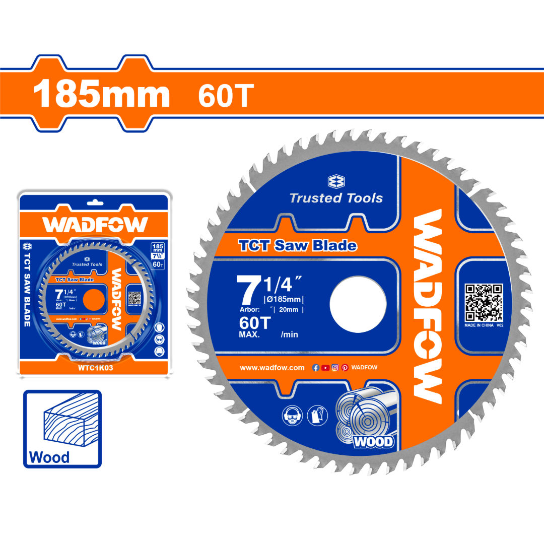 WADFOW TCT Saw Blade, 185mm Wood Cutting Blade, 60 Teeth