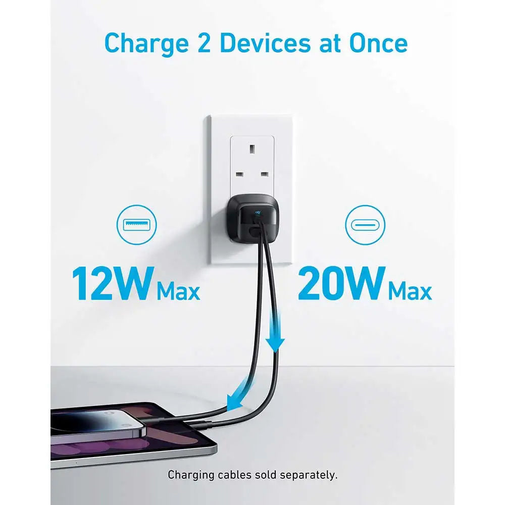 شاحن Anker 323 بقدرة 33 واط، شاحن سريع ثنائي المنفذين USB-C PD + USB-A، تصميم صغير الحجم، أسود