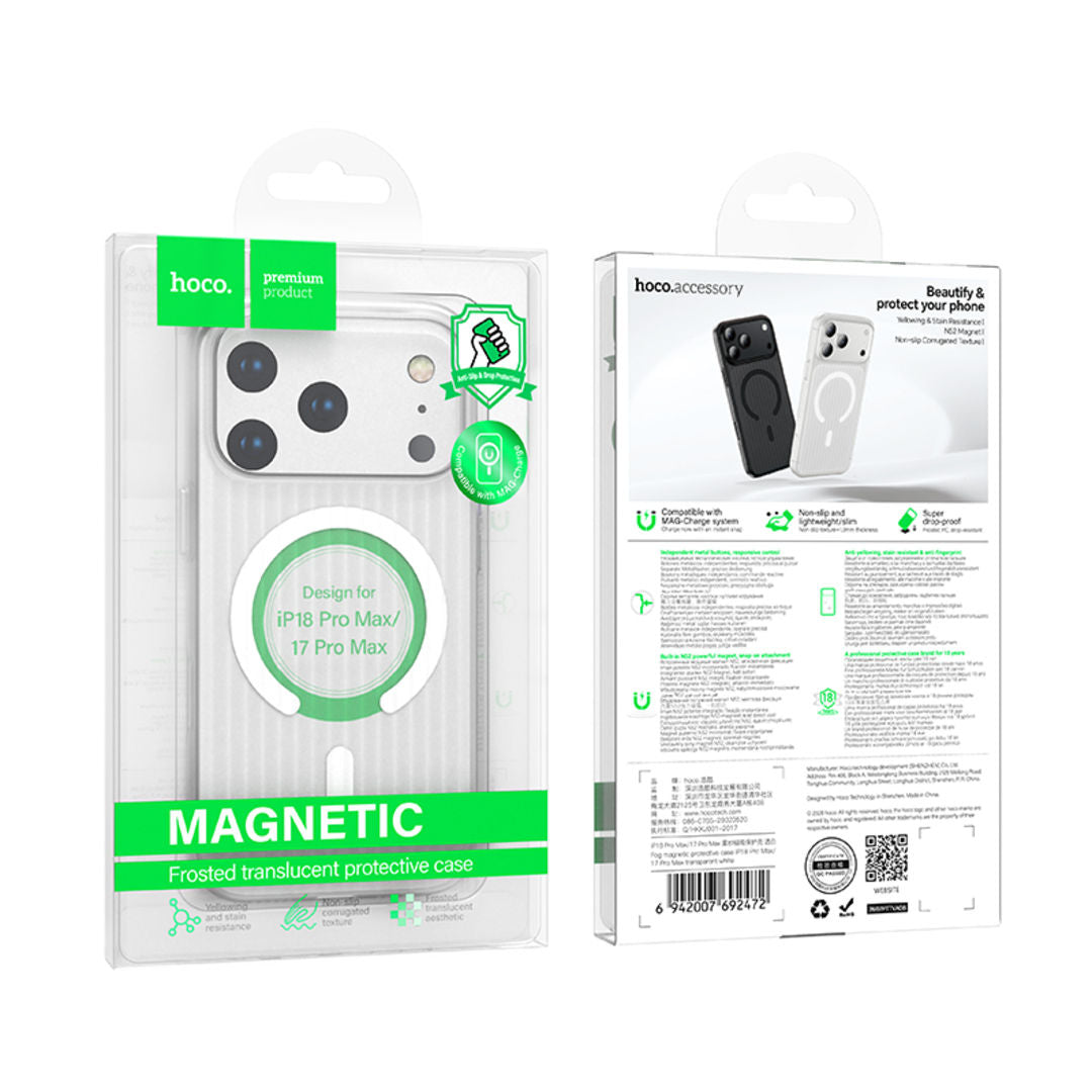Hoco Fog Magnetic Protective Case for iPhone 18 Pro Max, iPhone 17 Pro Max, Matte Semi-Transparent, Anti-Fingerprint
