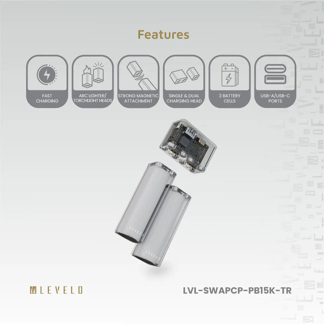 Levelo SwapCell PRO 15000mAh Powerbank With Accessories, Transparent