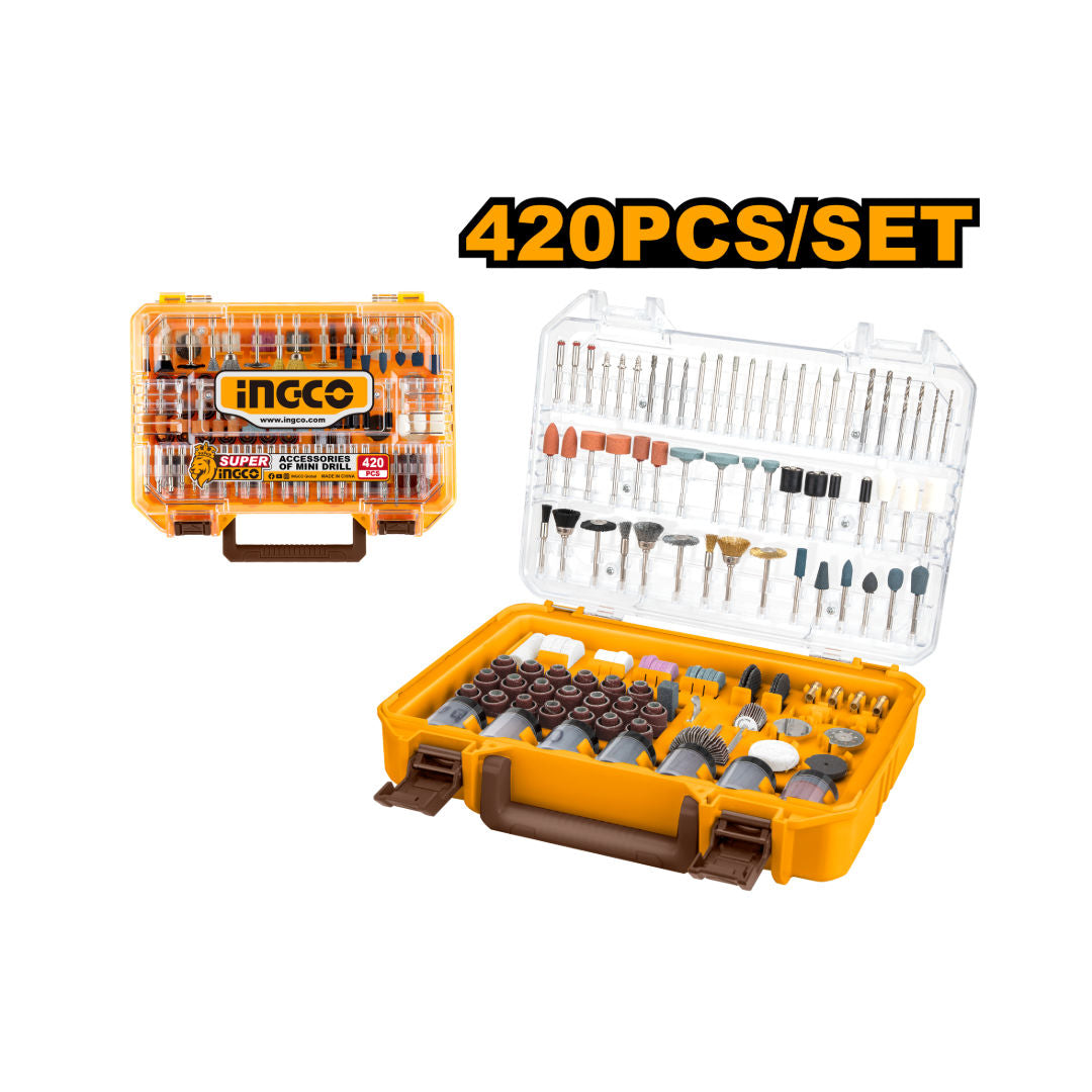 INGCO Mini Drill Accessories Set, 420 Pcs, Mixed Sanding, Cutting, Polishing, Drilling & Grinding Accessories