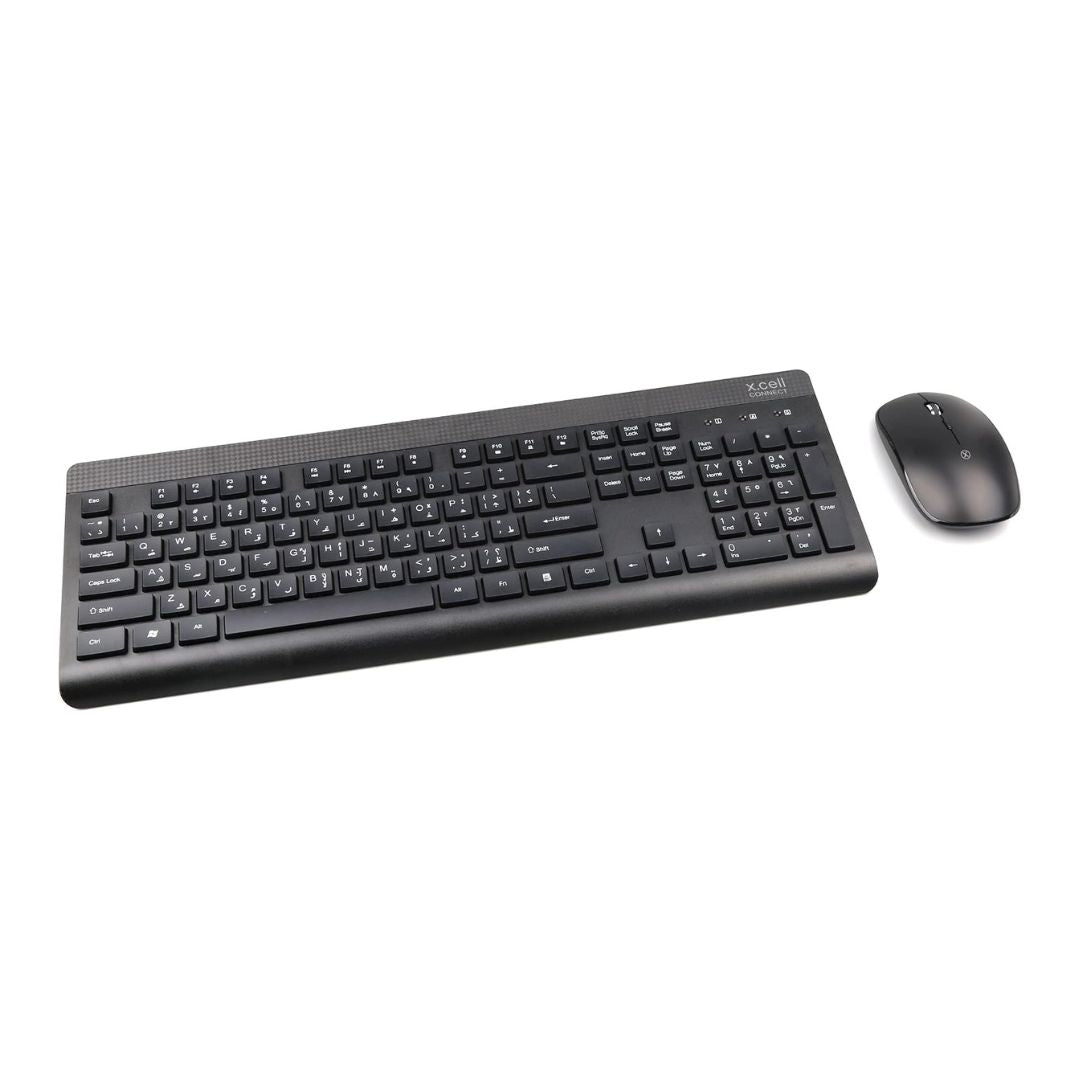 Xcell D-202WL Wireless Keyboard and Mouse Desktop Combo for Windows and Mac, Tablets, Laptop with 2.4 GHz Wireless USB-Receiver, Arabic-English Key, Black