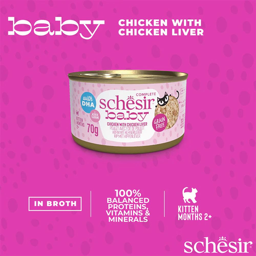 Schesir Baby Chicken with Chicken Liver Kitten Wet Food, Grain-Free, 70gm