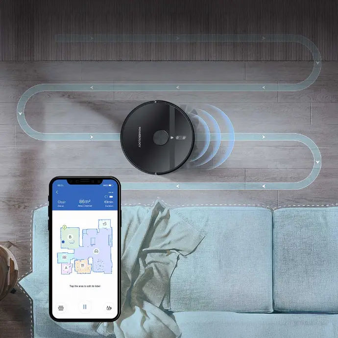 Powerology Smart Station Robot Vacuum & Mop, Black