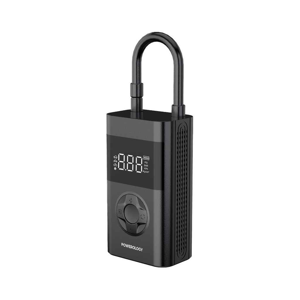 Powerology Ultra Portable Air Compressor Power Bank 4000mAh, 150 PSI Tire Inflator with LED Light, Black