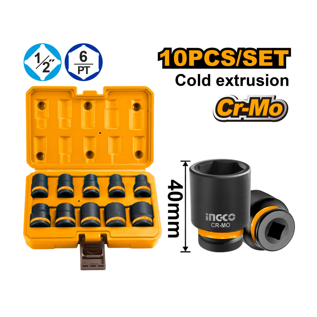 INGCO 10-Pieces 1/2" Impact Socket Set