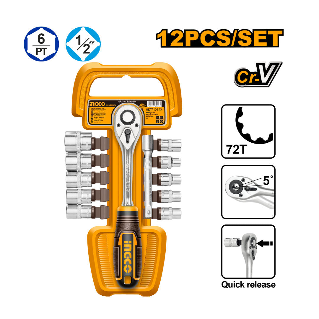 مجموعة مفكات INGCO مكونة من 12 قطعة، 50BV30 HQ Cr-V Steel