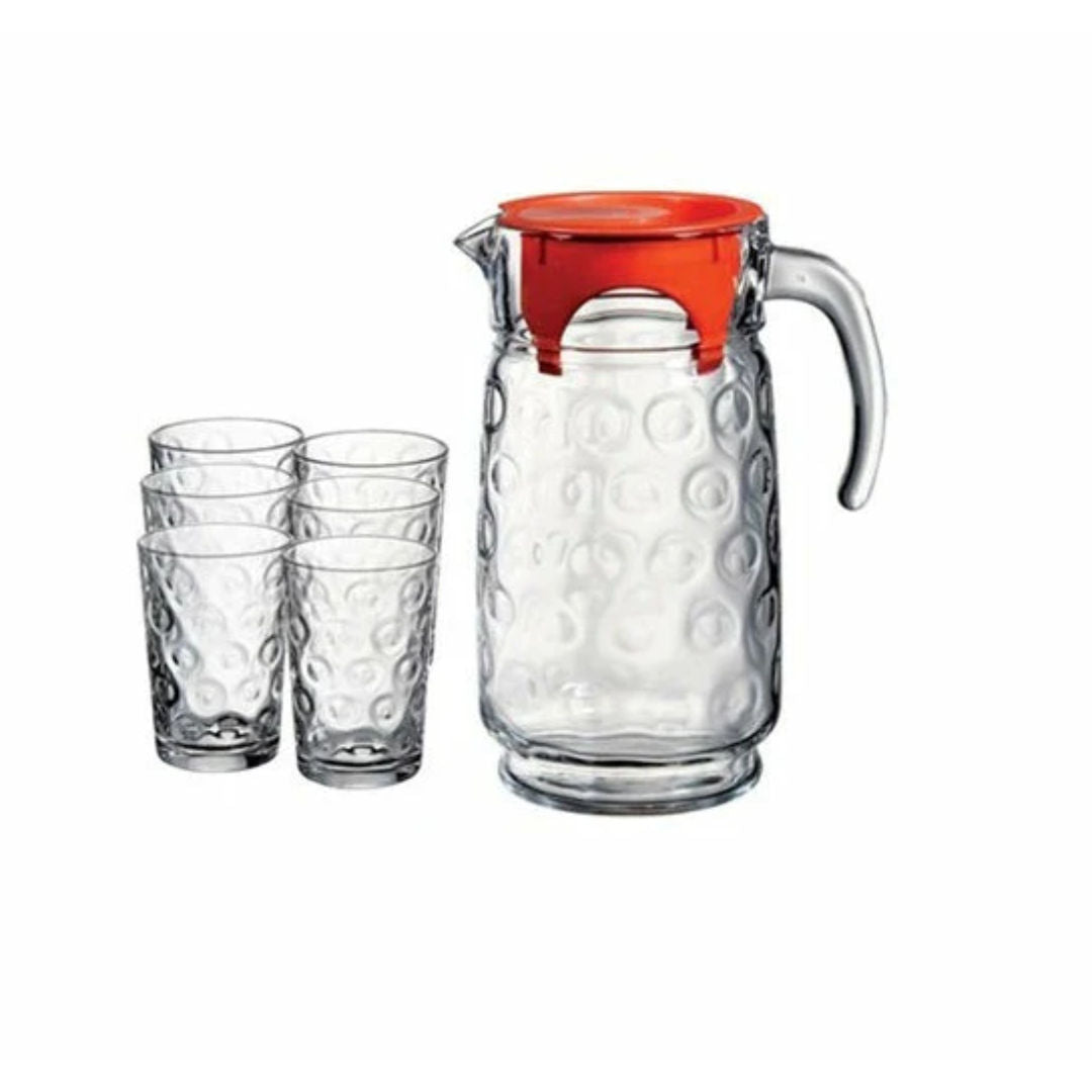 Pasabahce Rings Water Jug With Beverage Glass Set 6 of Pcs