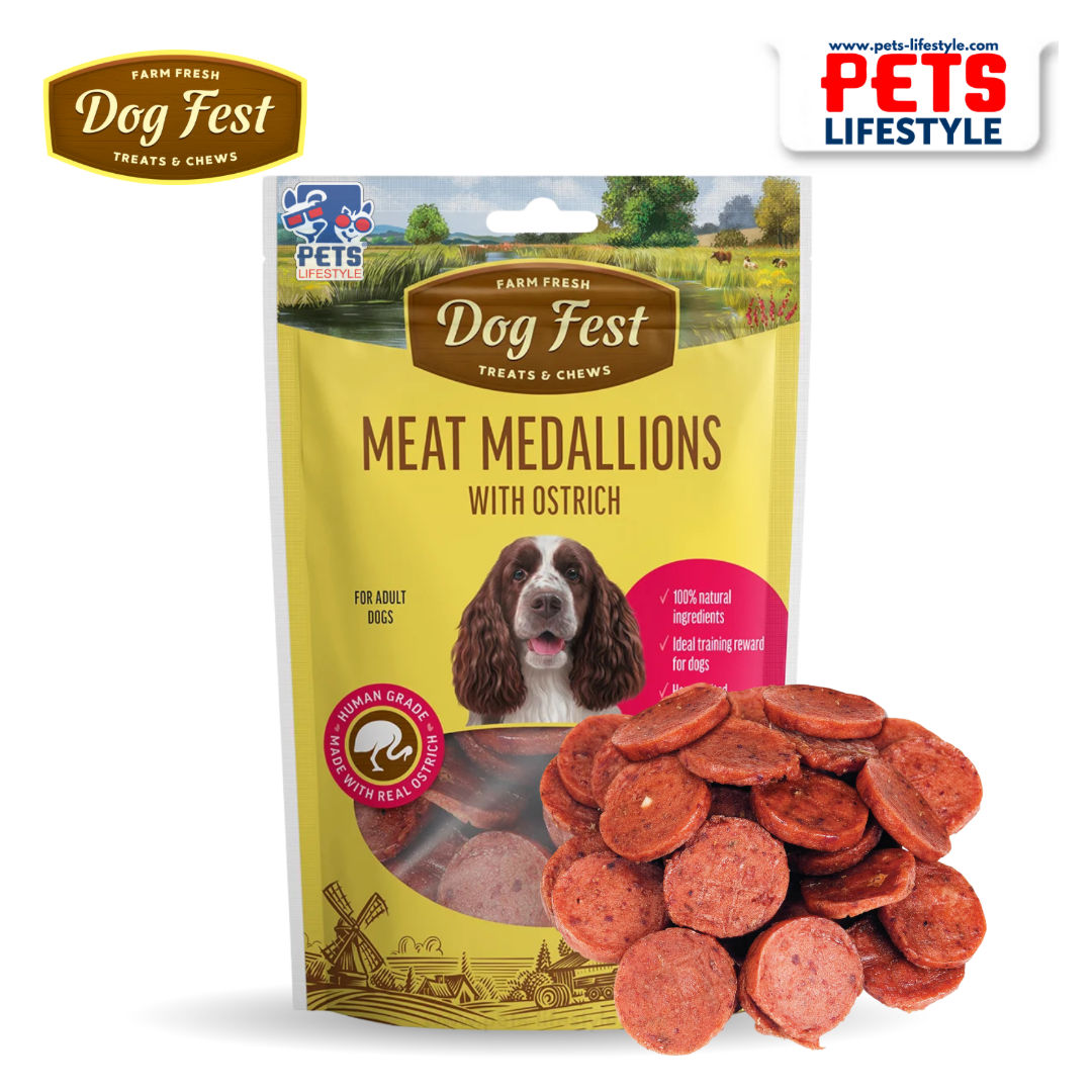 Dog Fest Medallions With Ostrich For Adult Dogs, 90gm