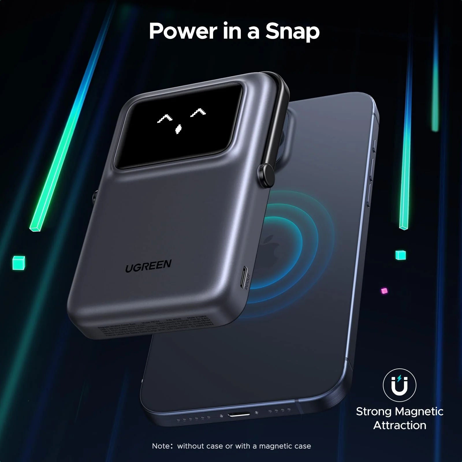 شاحن محمول لاسلكي مغناطيسي UGREEN PB572 بسعة 10000 مللي أمبير في الساعة، مزود بخاصية الشحن السريع عبر منفذ USB-C بقدرة 20 واط وحامل قابل للطي
