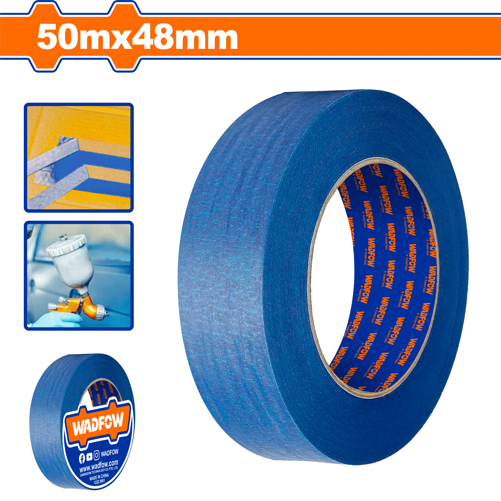 WADFOW Blue Masking Tape, 50m Painter’s Tape for Clean Edges & General Masking
