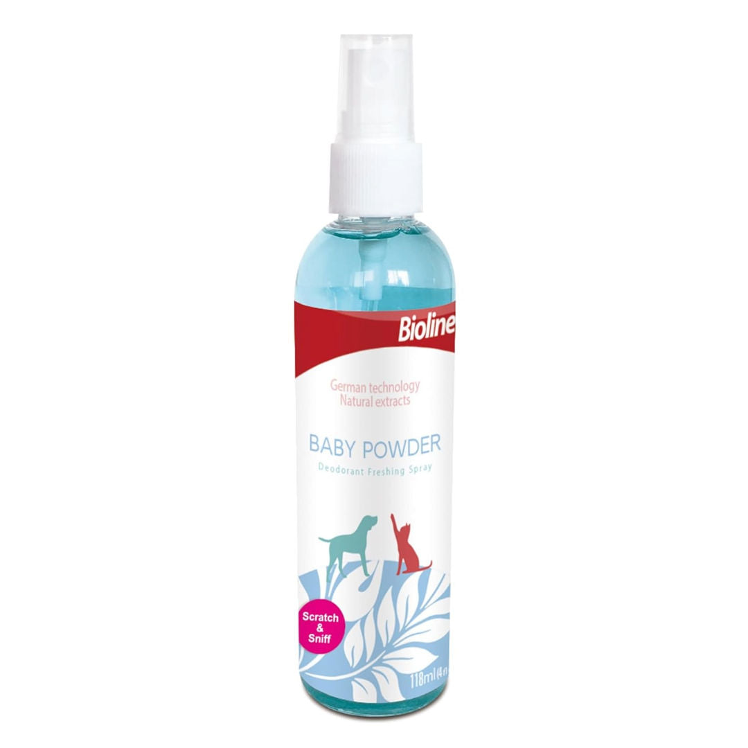 Bioline Baby Powder Deodorizing Pet Spray For Dogs & Cats, 118ml