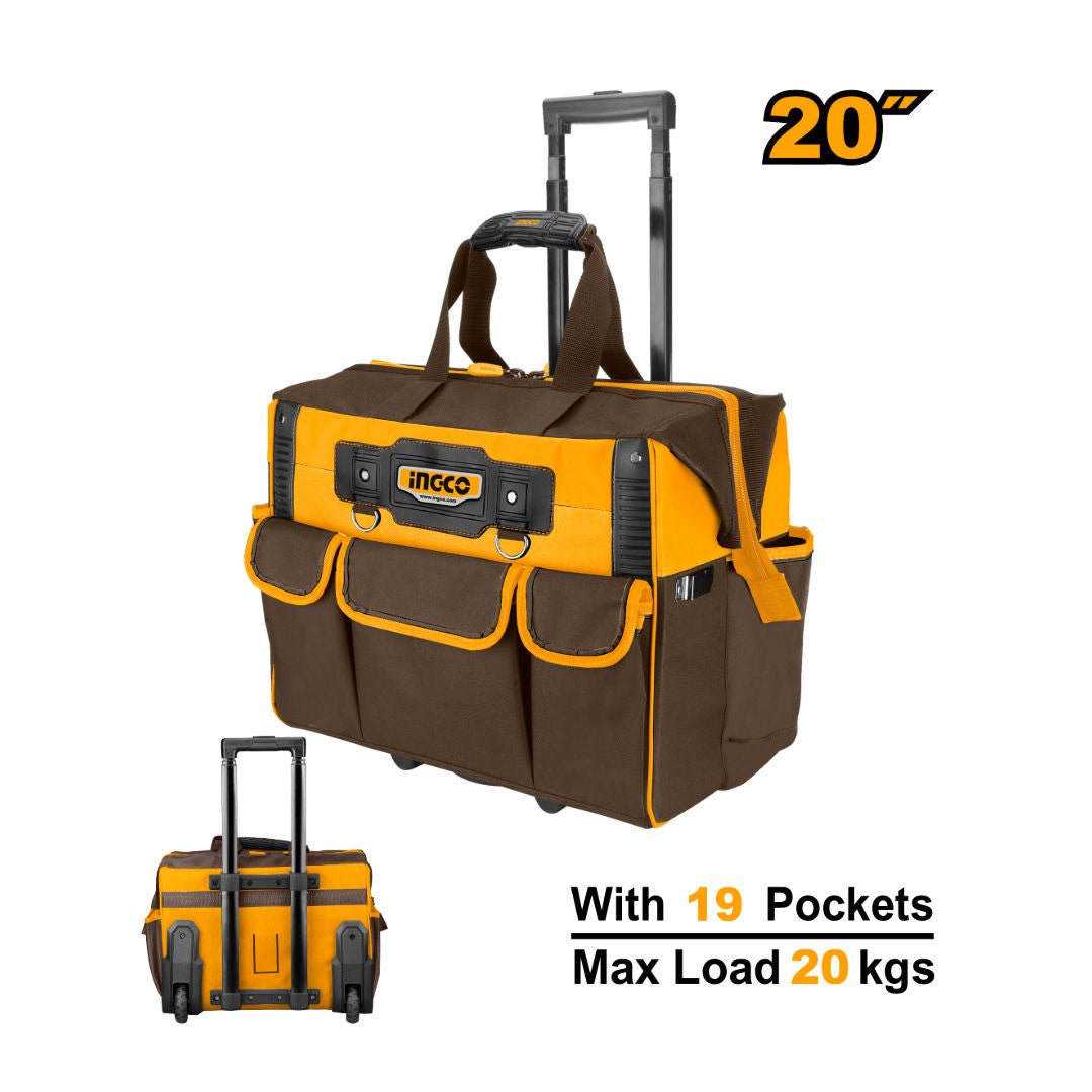 INGCO Rolling Rigid Tool Bag 20″, 1680 D Polyester, 45x28x36cm,  20kg Max Load