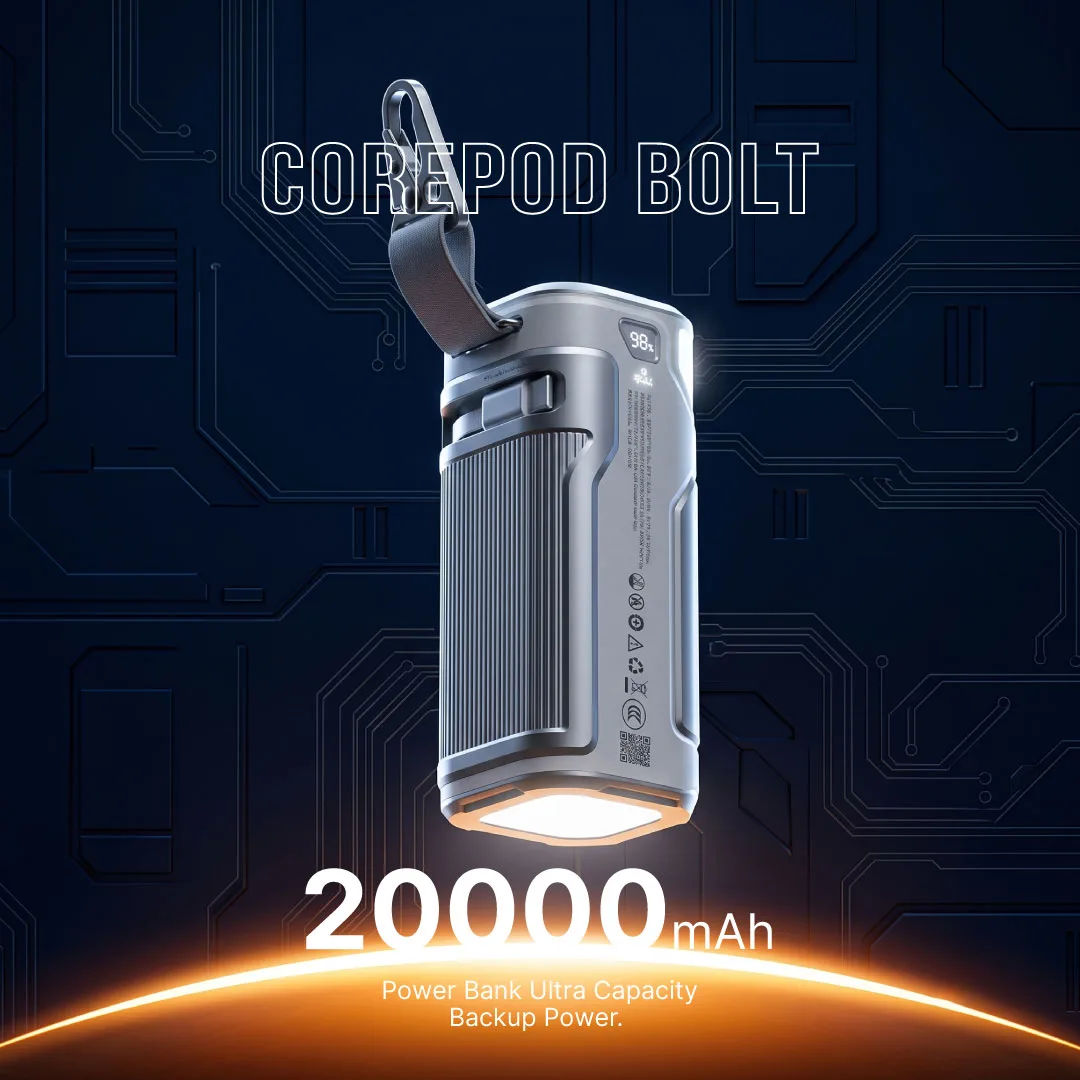 Blupebble CorePod Bolt 100W 20000mAh Power Bank, Gray
