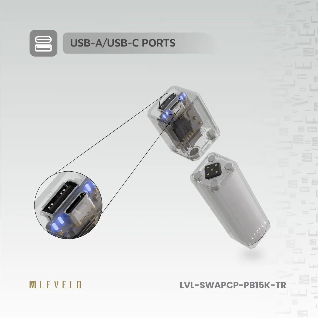 Levelo SwapCell PRO 15000mAh Powerbank With Accessories, Transparent