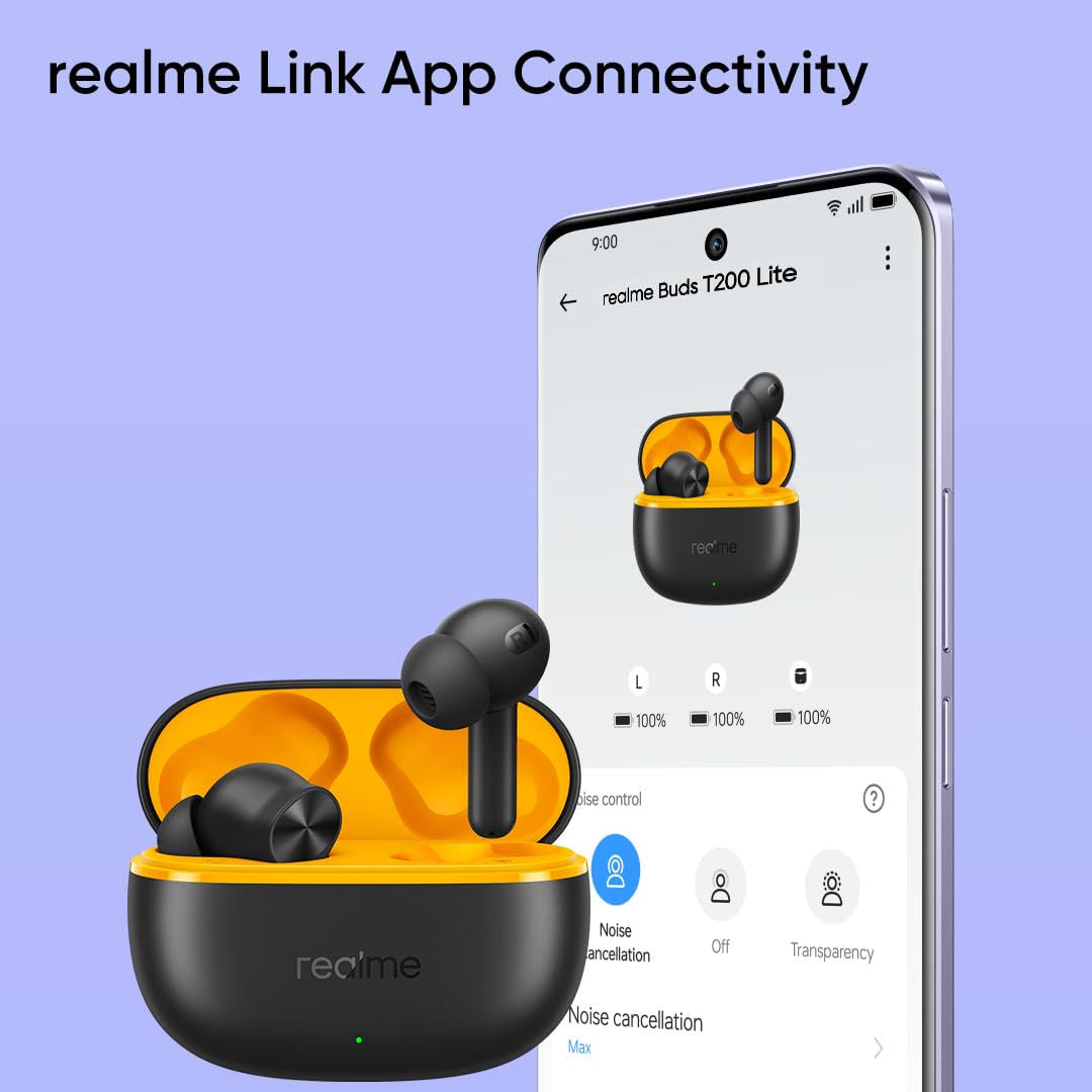 Realme Buds T200 Lite True Wireless Earbuds, 12.4mm Dynamic Bass Driver, AI Deep Call Noise Cancellation