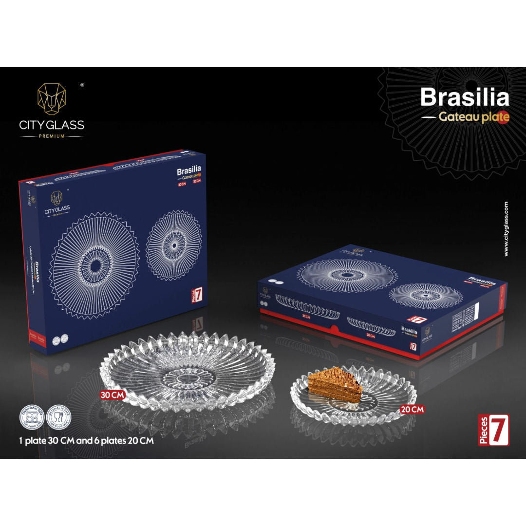City Glass Brasilia Gateau Serving Set 30cm with 6x20cm Plates