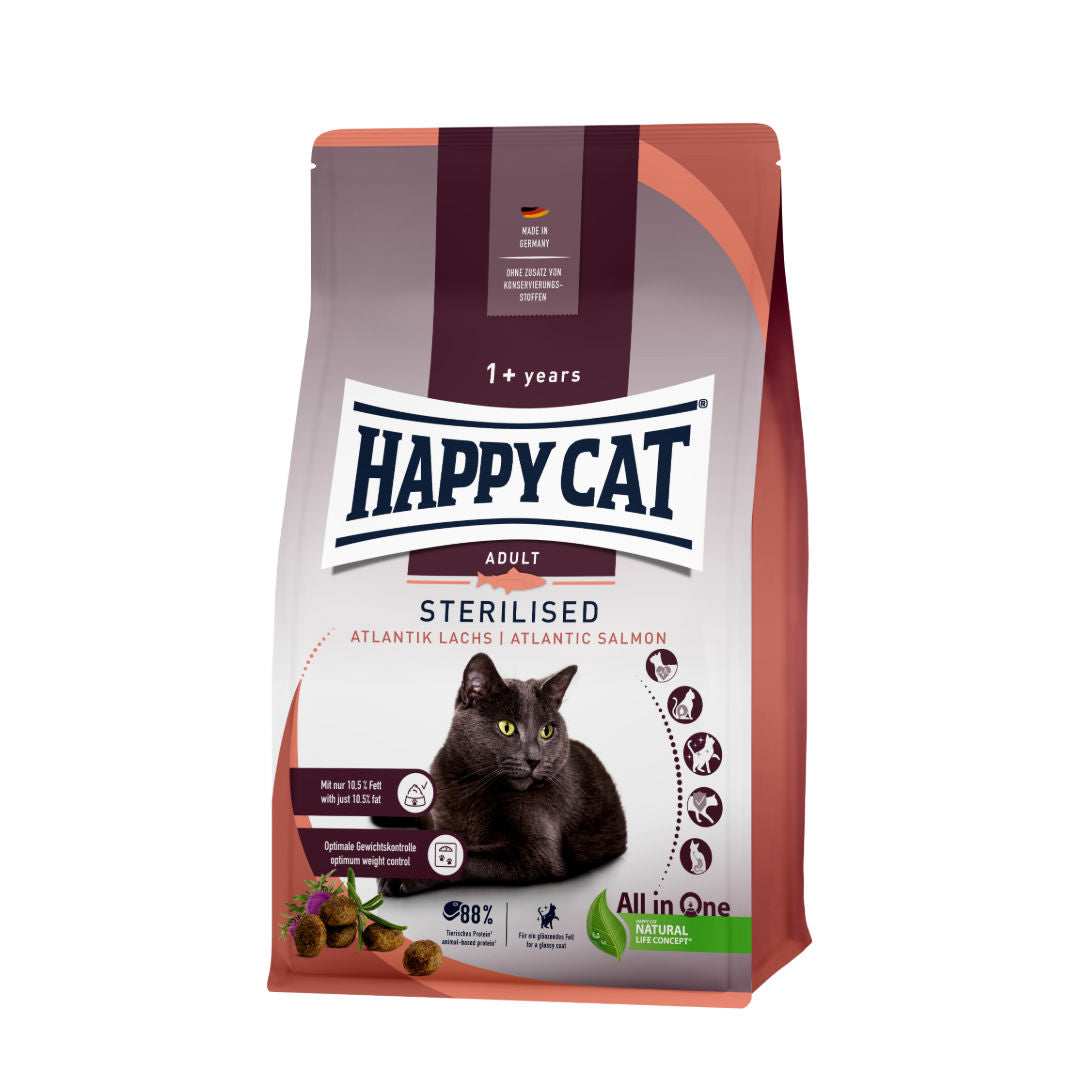 Happy Cat Sterilized Adult Atlantic Salmon Dry Cat Food, 1+ Year Old, 300gm