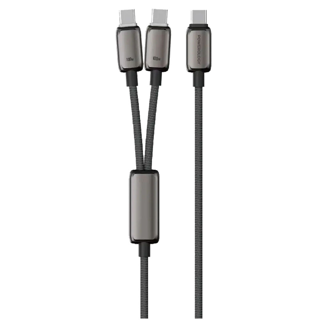 Powerology Zinco Series 2-In-1 Dual USB-C  ChargingCable, 1.2M, Dark Gray
