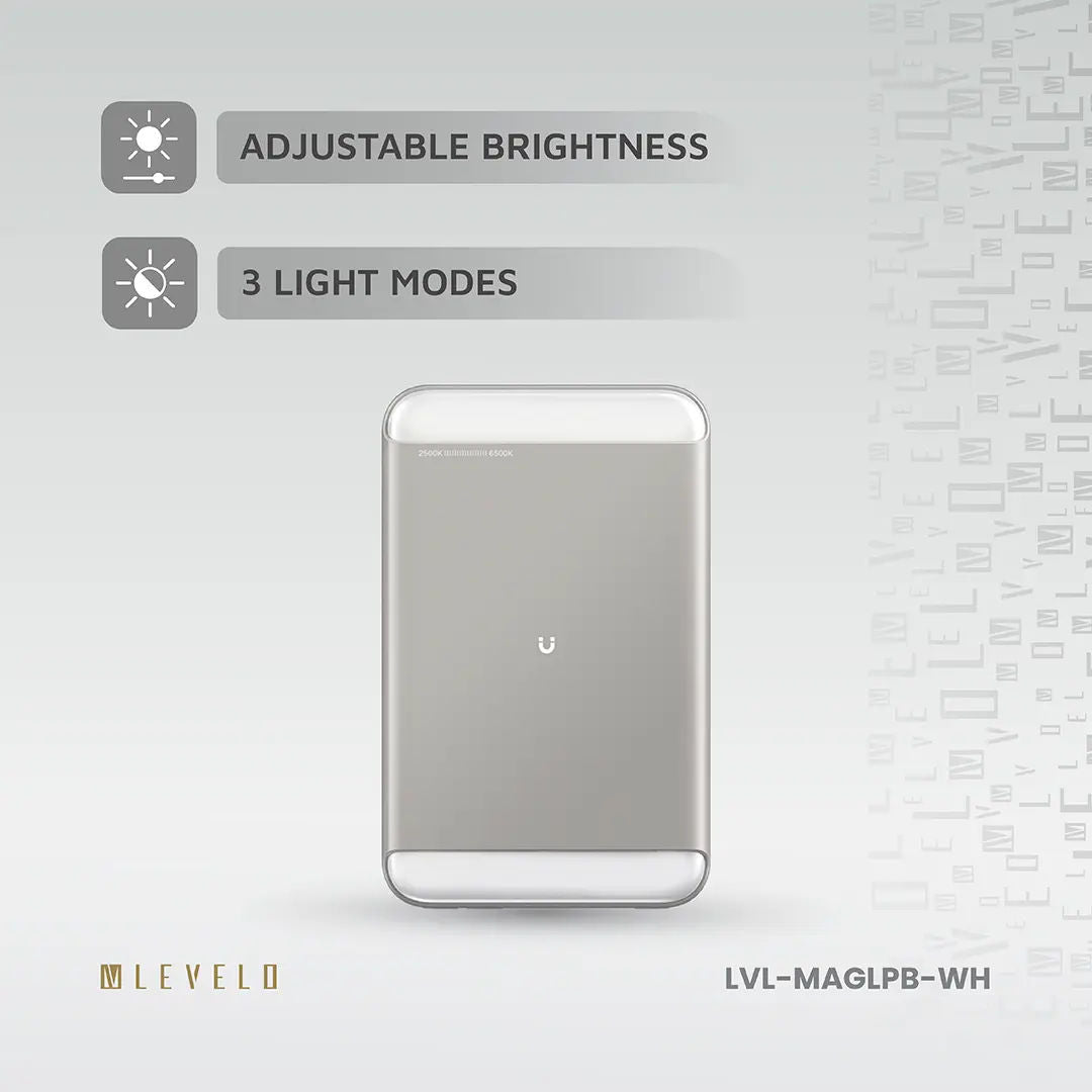 Levelo MagLight Portable Power Bank 8000mAh, Rear & Selfie Fill Light