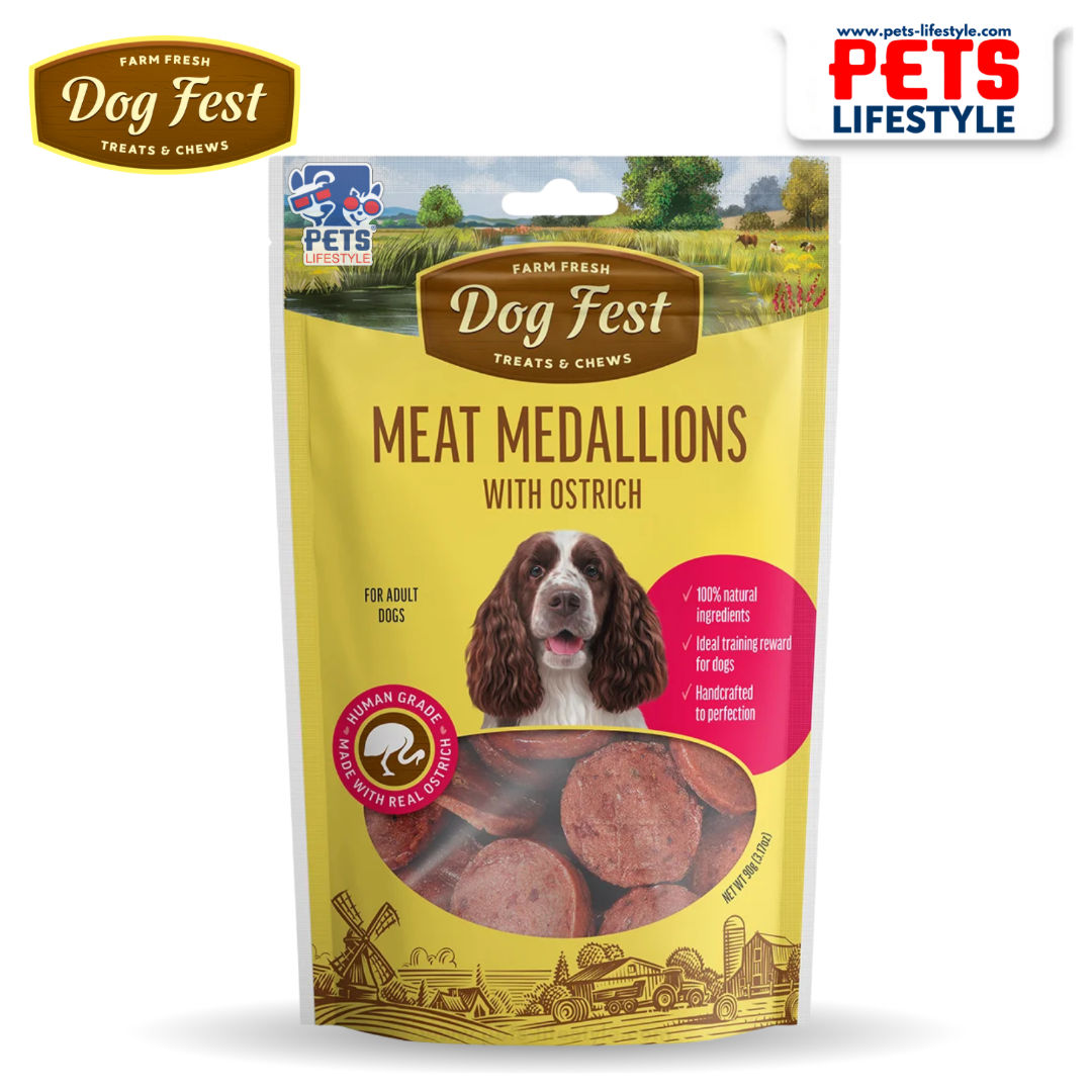 Dog Fest Medallions With Ostrich For Adult Dogs, 90gm