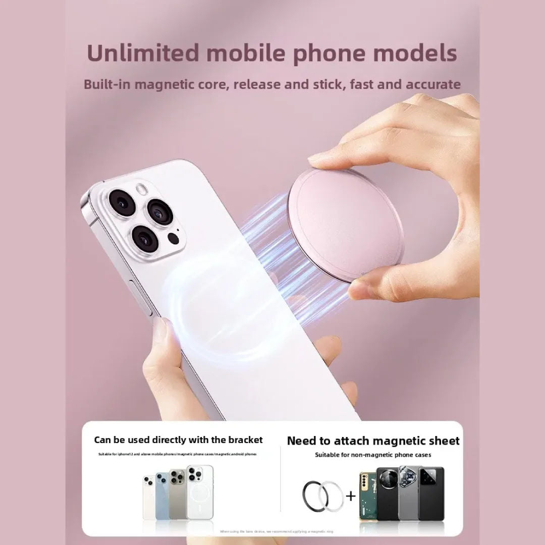 Blupebble LunaPop Premium Magnetic Phone Grip with Built-In Mirror & Adjustable Stand, Pink