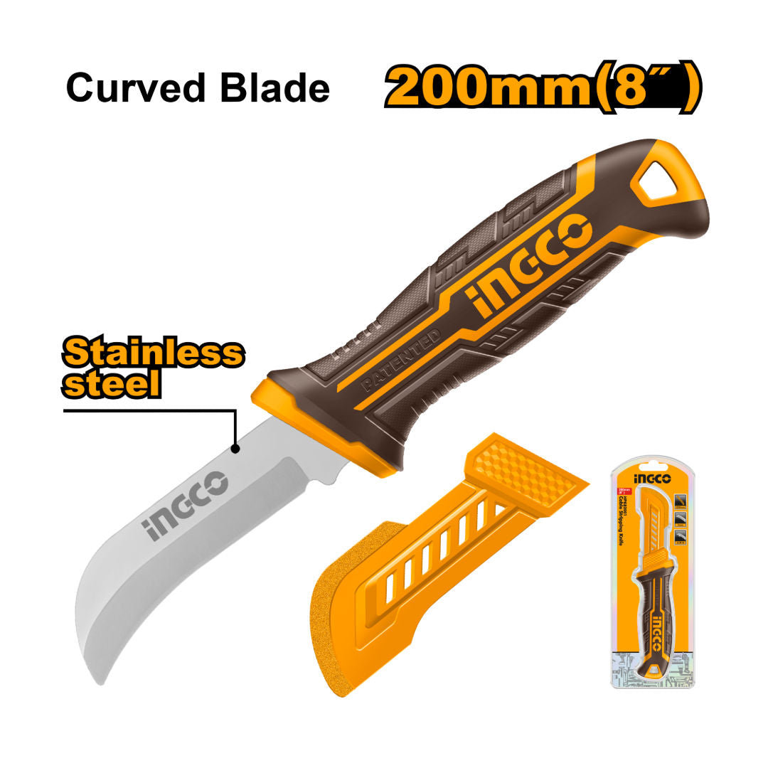 INGCO Cable Stripping Knife, Stainless Curved Blade