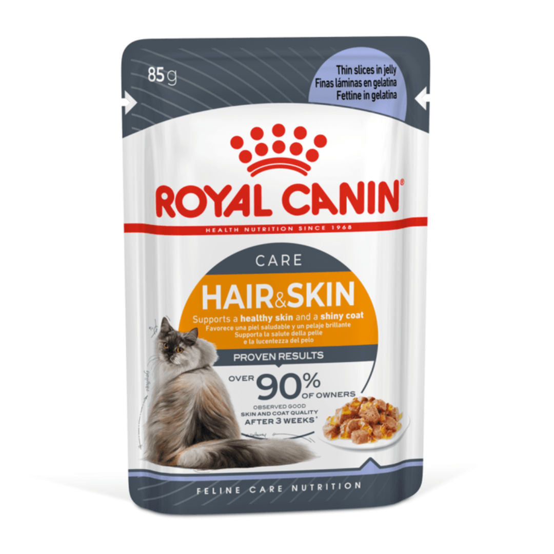 Royal Canin Feline Care Nutrition Hair & Skin Jelly Wet Cat Food Pouches, 12x85gm