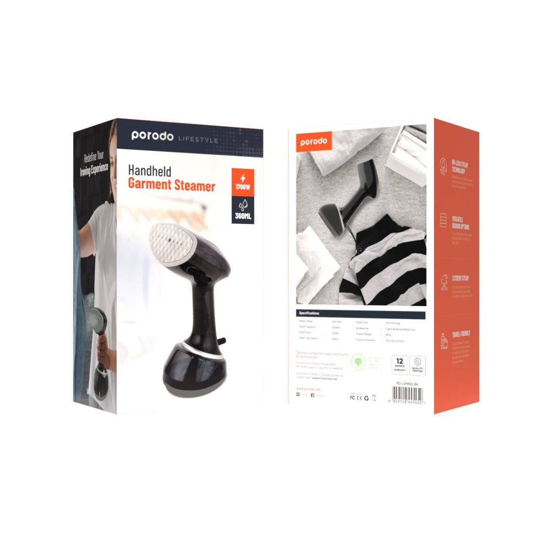 Porodo Lifestyle Handheld Garment Steamer, Black