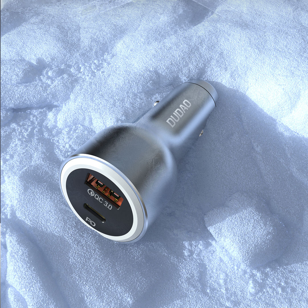 Dudao R4Ultra 120W Power Delivery Quick Charge LED Car Charger USB-A USB-C, Gray