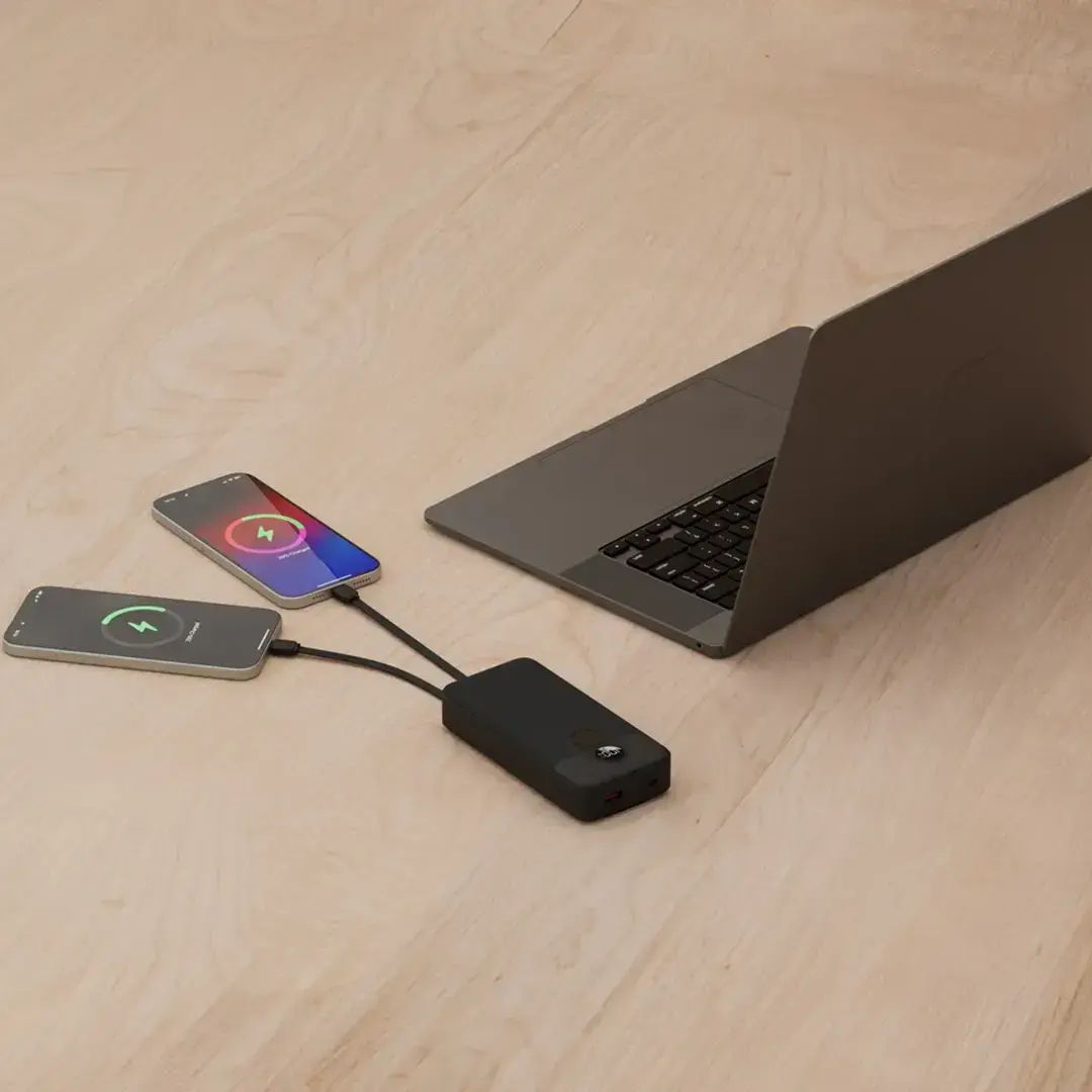 Porodo 20000mAh Powerbank with Integrated Cable, Black