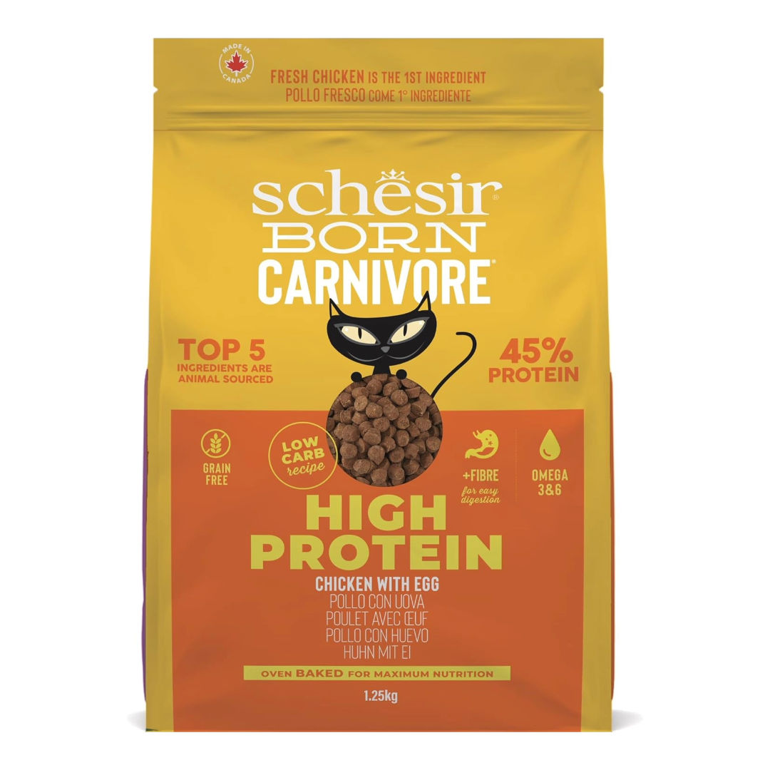 Schesir Born Carnivore Grain Free Oven Baked Chicken & Egg Dry Cat Food, 1.25kg