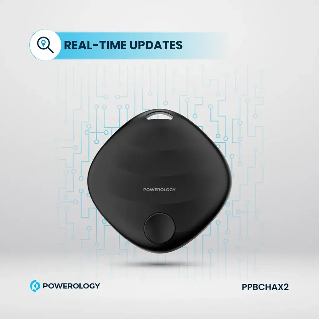 Powerology Smart Tag, Bluetooth V5.3, Apple Find My, Black