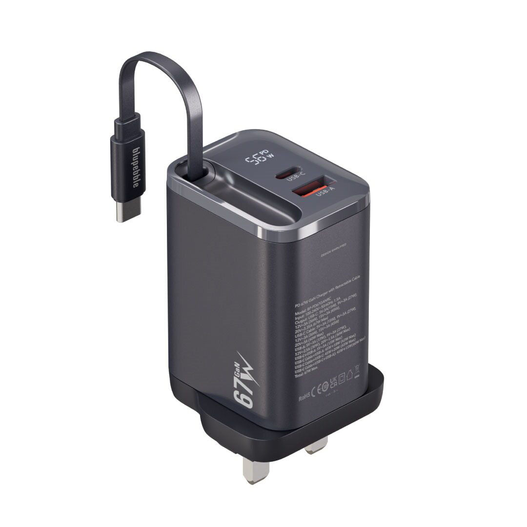 Blupebble Powercore 67W 2 Ports Pd Gan Fast Charger Pd67W With Led Indicator, Black