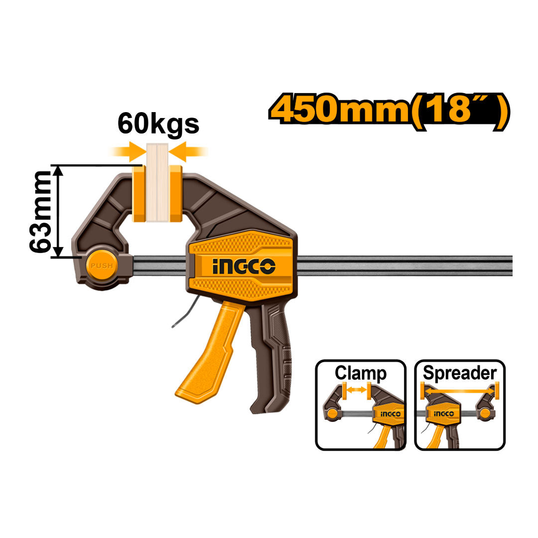 INGCO Quick Bar F-Clamp, 60kg Max Clamp Force