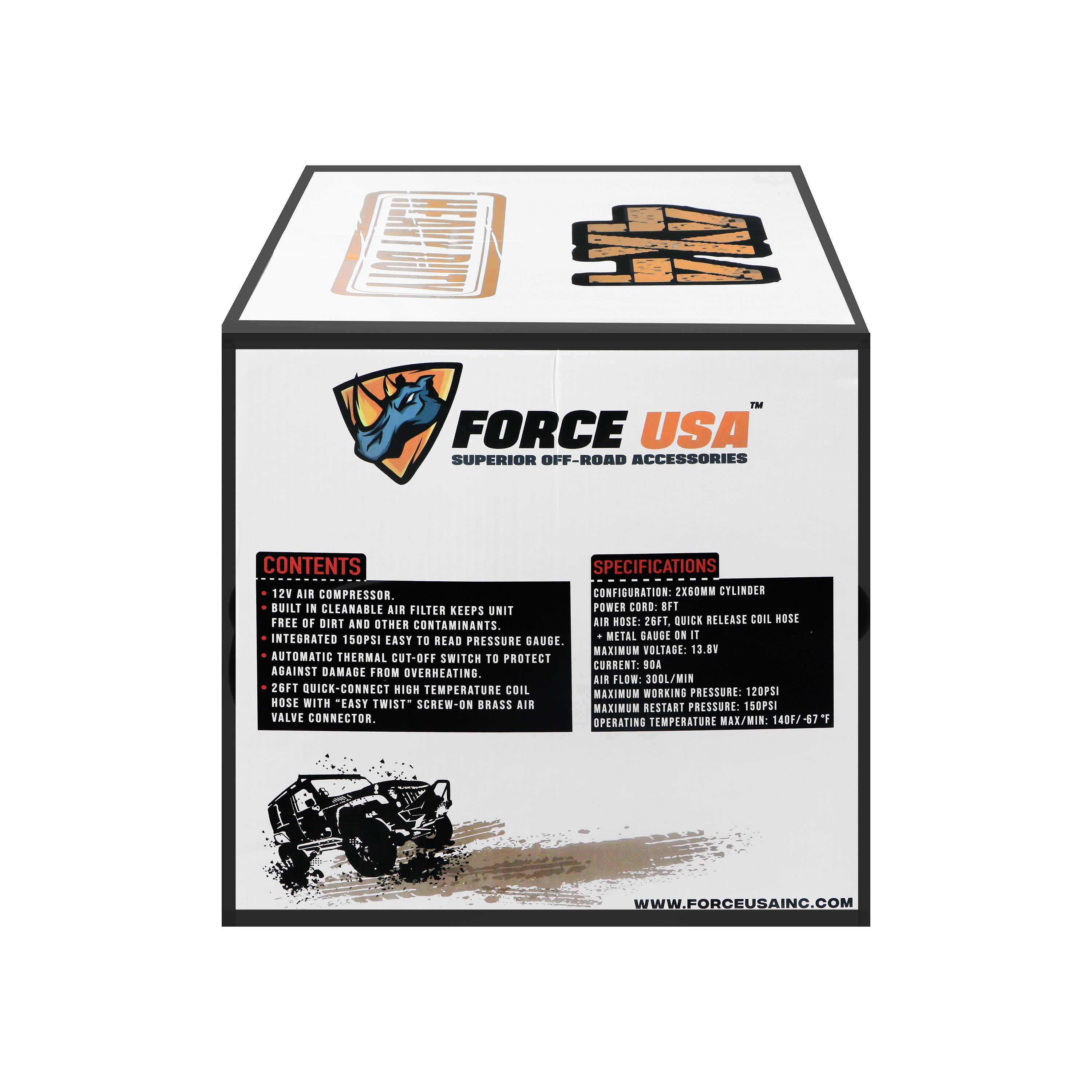 Force USA Heavy-Duty Double Cylinder 12V Air Compressor Kit for 4x4 & Off-Road Vehicles