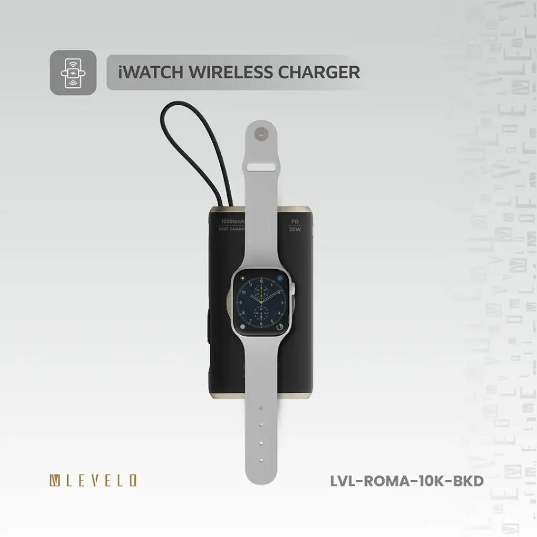 Levelo Roma 10000mAh Power Bank With Integrated Cable & Apple Watch Charger, Fast Charging