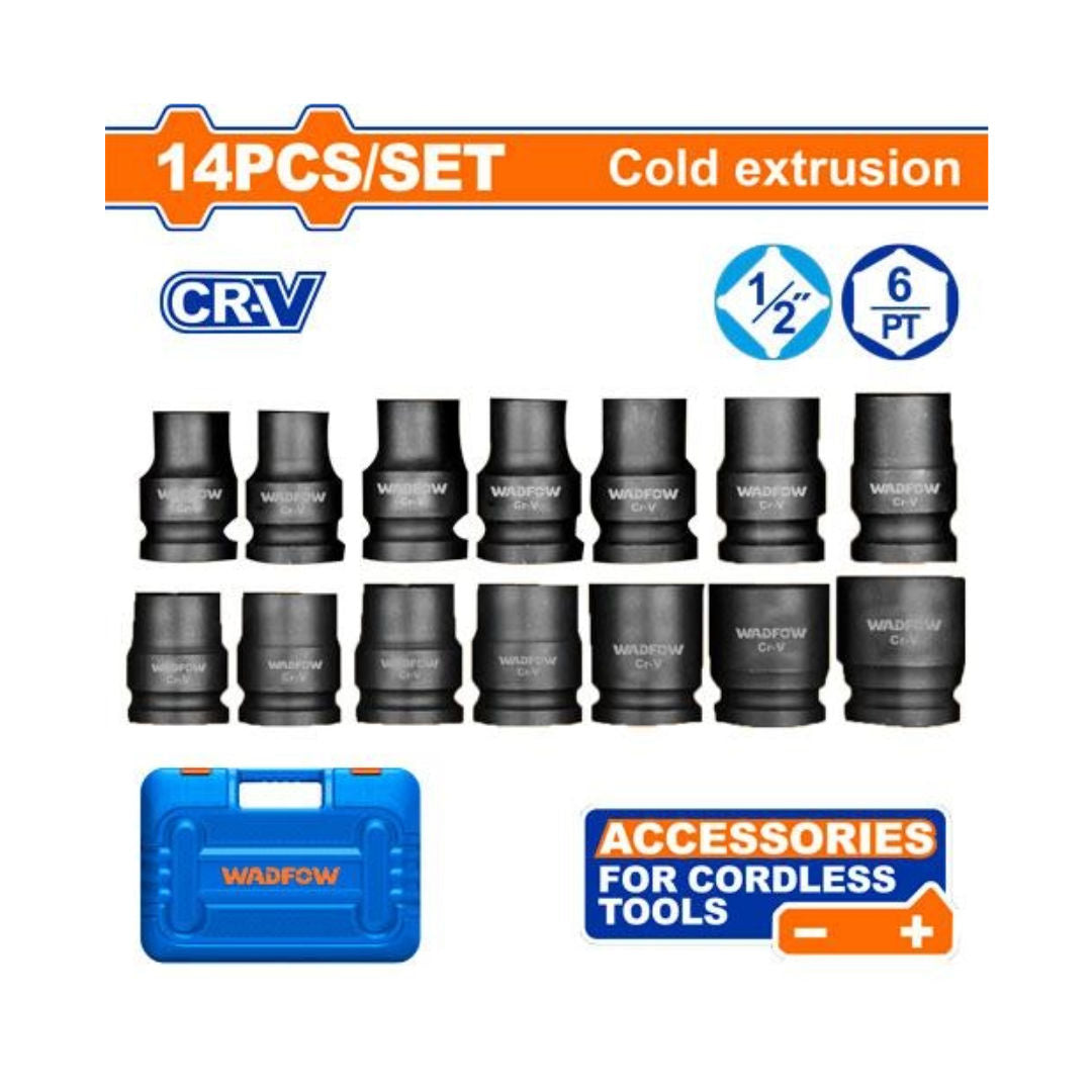 WADFOW 14 Pieces 1/2" Impact Socket Set, Sizes 10–27 mm