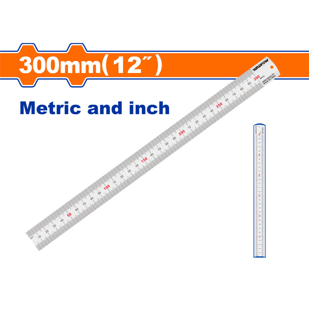 WADFOW Steel Ruler 300mm, (12") Dual-Sided Metric & Inch Measurement, 25mm Width