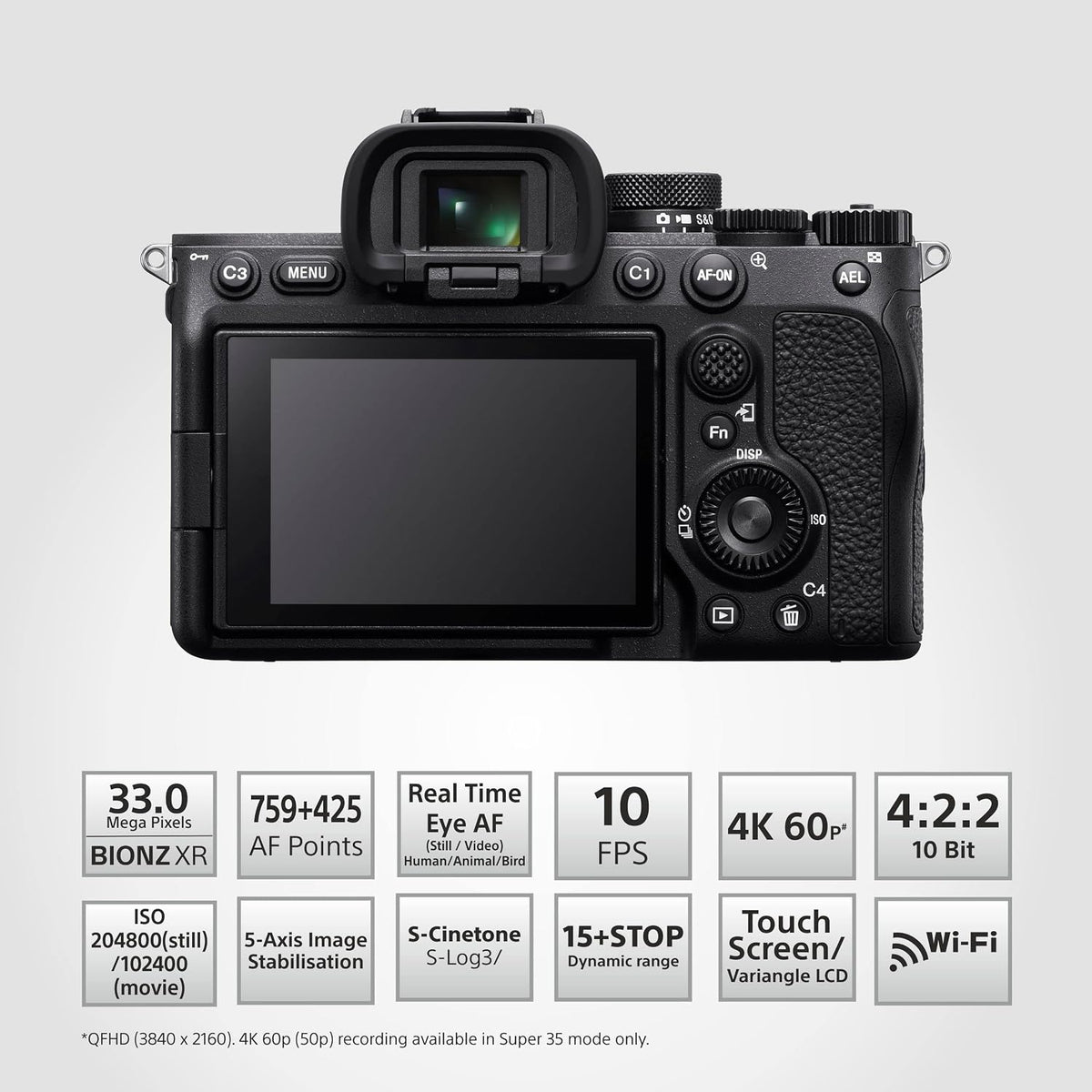 Sony Alpha 7 IV Full-Frame Mirrorless Camera, Body Only, 33MP Exmor R Sensor, 4K 60p, ILCE-7M4