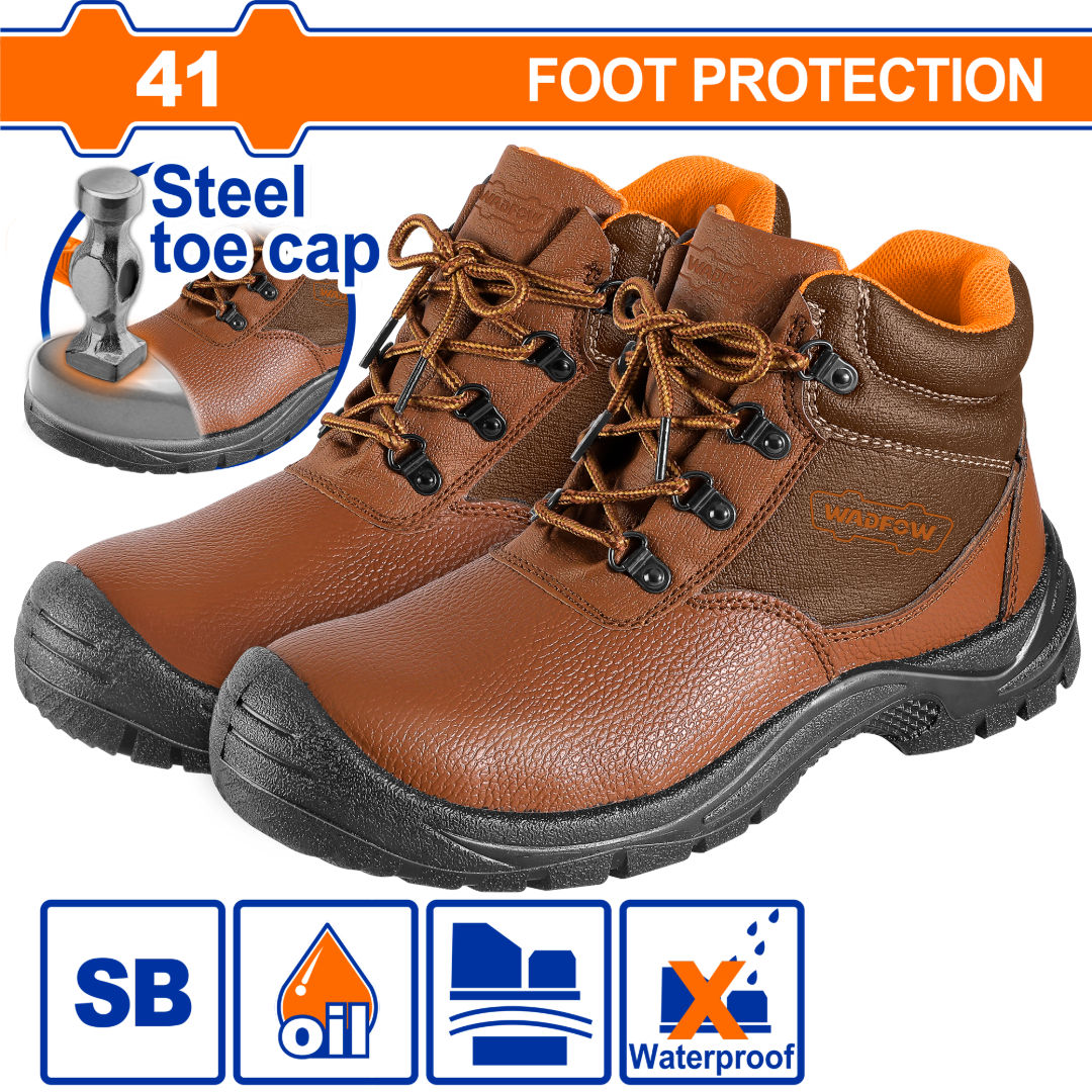 WADFOW Safety Boots, Leather Upper, PU Sole