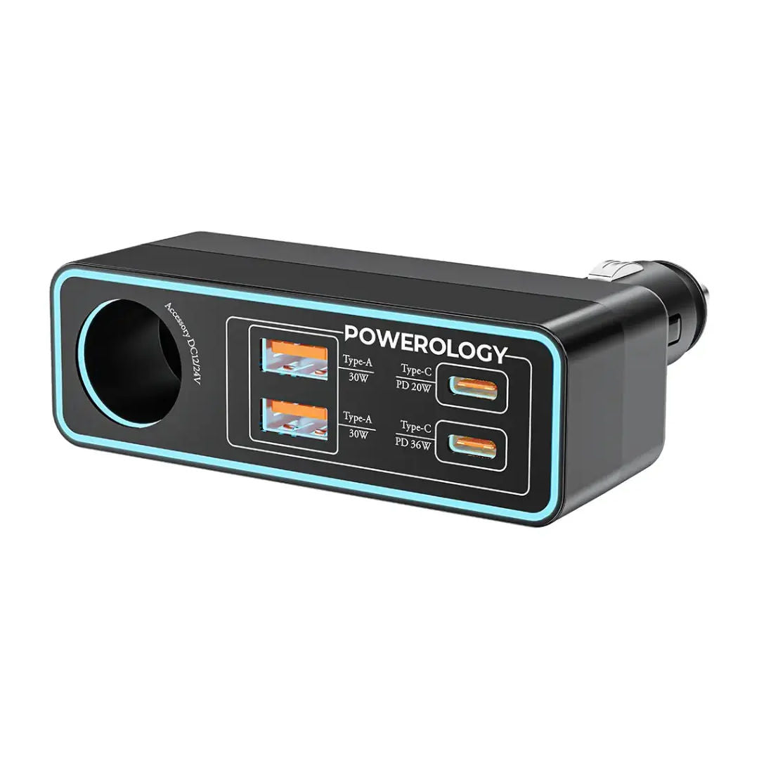 Powerology Brio 125W Multi-Port Car Charger, Black